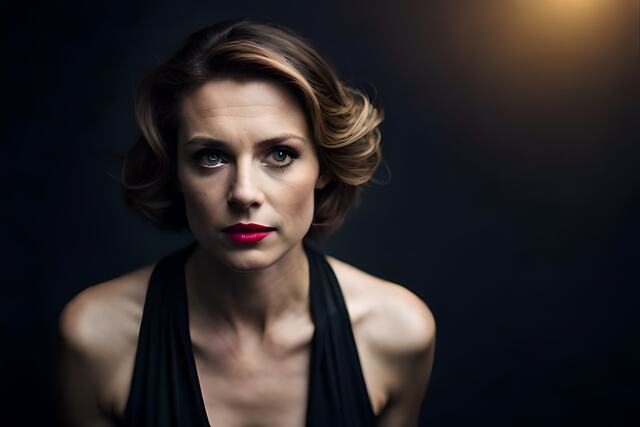 source : https://www.vecteezy.com/photo/34291191-a-woman-with-red-lipstick-and-a-black-dress-ai-generated